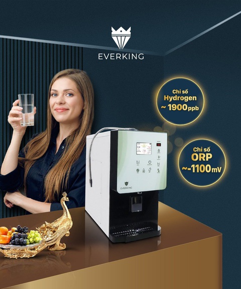 Máy lọc nước điện giải - nóng - lạnh EVERKING EKPrime cung cấp nước ion kiềm giàu hydrogen- Ảnh 3. Chỉ số hydrogen của các dòng máy 13 tấm điện cực đạt đến ~1900 ppb và ORP ~ -1100 mV