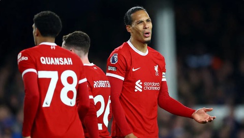 Van Dijk: Cầu thủ Liverpool cần nhìn lại mình trong gương- Ảnh 1. Virgil van Dijk thể hiện sự thất vọng sau khi Liverpool thất bại 0-2 trước Everton - Ảnh: Premierleague
