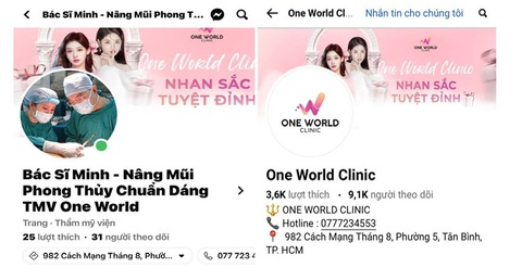 TP.HCM phát hiện cơ sở chăm sóc da nâng mũi 'chui', cầm cố tài sản khách- Ảnh 2. Hình ảnh quảng cáo trên tài khoản Facebook của Công ty TNHH One World Clinic
