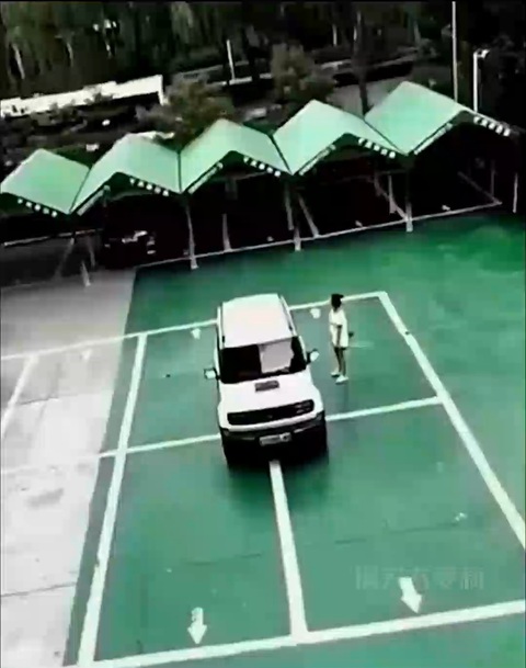 Đỗ xe ngang ngược, nữ tài xế bị 4 xe sang bủa vây- Ảnh 1. Đỗ xe theo kiểu oái oăm - Ảnh cắt từ video