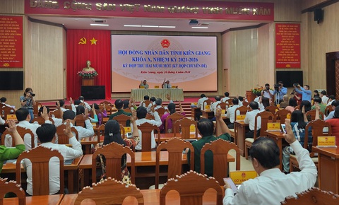 Kiên Giang sẽ tăng 282 cán bộ không chuyên trách theo nghị định 33- Ảnh 1. Các đại biểu Hội đồng nhân dân tỉnh Kiên Giang đã thông qua 19 tờ trình dự thảo nghị quyết điều chỉnh và tăng vốn các dự án quan trọng - Ảnh: BỬU ĐẤU