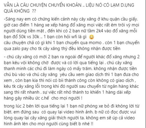 Đổ xăng xong xin WiFi chuyển khoản, nảy sinh cự cãi, khách hàng phía sau cứ chờ?!- Ảnh 3. Nguyên văn bài đăng của chị Ngọc Anh - Ảnh chụp màn hình