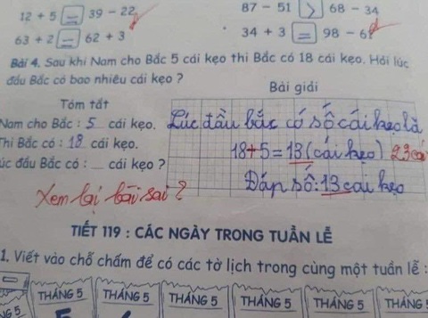 Ảnh vui 28-4: Bài toán 'cho kẹo' khiến cư dân mạng... nổ não- Ảnh 1. Cô sai hay trò sai? Ai đúng?