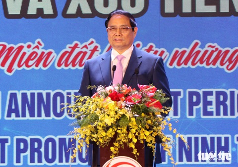 Thủ tướng: Quy hoạch Ninh Thuận trong mối liên kết chặt chẽ với vùng Nam Trung Bộ- Ảnh 1. Thủ tướng Phạm Minh Chính phát biểu chỉ đạo tại hội nghị công bố quy hoạch tỉnh Ninh Thuận sáng 28-4 - Ảnh: DUY NGỌC