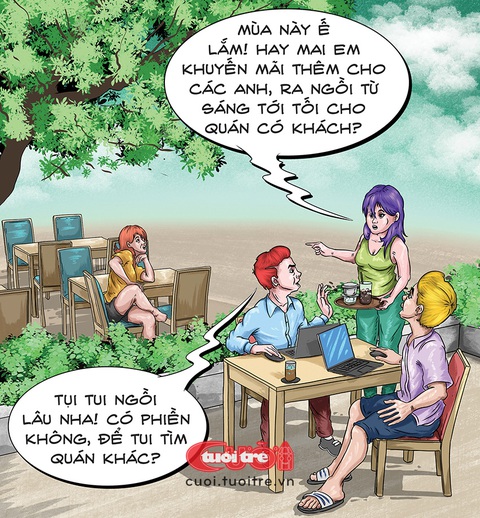 Chủ quán cà phê tìm cách chống ế- Ảnh 1. Chủ quán cà phê tìm cách chống ế - Tranh: Nguyễn Tuấn Anh