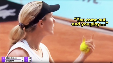 Sao quần vợt ‘bật’ lại khán giả tại Madrid Open- Ảnh 1. Danielle Collins phản ứng hướng về khán đài tại Madrid Open 2024