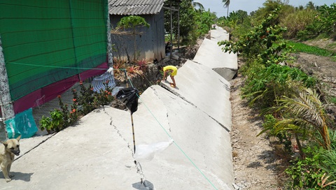 Nhiều tuyến đường ở Cà Mau bị sụp xuống sông gây khó khăn trong việc đi lại - Ảnh: THANH HUYỀN Nhiều tuyến đường ở Cà Mau bị sụp xuống sông gây khó khăn trong việc đi lại - Ảnh: THANH HUYỀN