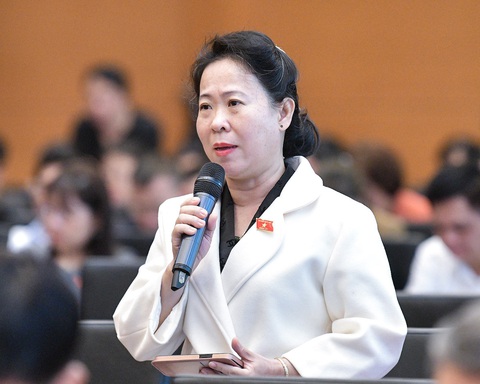 Đề xuất chồng được nghỉ tối thiểu 10 ngày khi vợ sinh thường, gấp đôi khi sinh đôi, sinh mổ- Ảnh 1. Đại biểu Tô Ái Vang - Ảnh: GIA HÂN