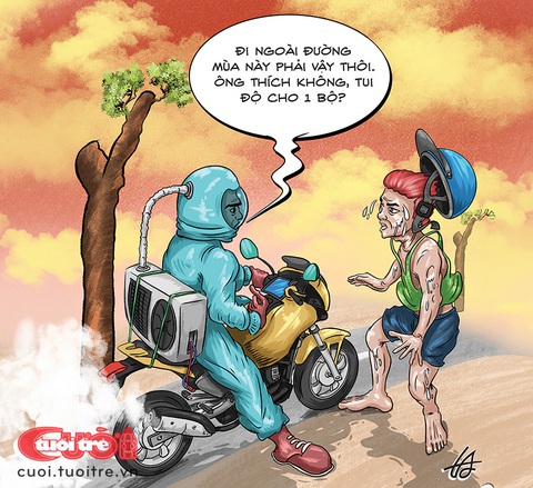 Thời trang hè 2024 dành cho người đi xe hai bánh- Ảnh 1. Thời trang hè 2024 dành cho người đi xe máy - Tranh: Nguyễn Tuấn Anh