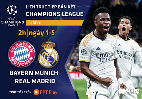 Lịch trực tiếp bán kết Champions League: Real Madrid đấu với Bayern Munich- Ảnh 1. Lịch trực tiếp bán kết Champions League: Real Madrid đấu với Bayern Munich - Đồ họa: AN BÌNH