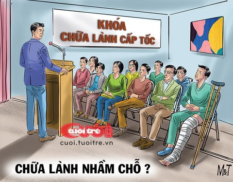 Chàng trai đu trend chữa lành nhưng... nhầm chỗ- Ảnh 1. Chàng trai đu trend chữa lành... nhầm chỗ - Tranh: Đỗ Minh Tuấn