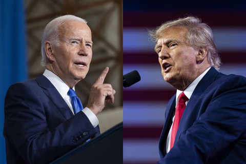 Trump Biden Bloomberg Khảo sát của báo Wall Street Journal cho thấy ông Trump đang dẫn trước ông Biden ở 6 bang chiến địa - Ảnh: BLOOMBERG