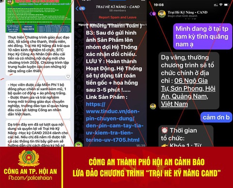 Công an Hội An cảnh báo thủ đoạn lừa đảo trại hè kỹ năng Công an nhân dân- Ảnh 2. Admin các trang nhắn tin lừa đảo người dân về chương trình trại hè kỹ năng - Ảnh chụp màn hình