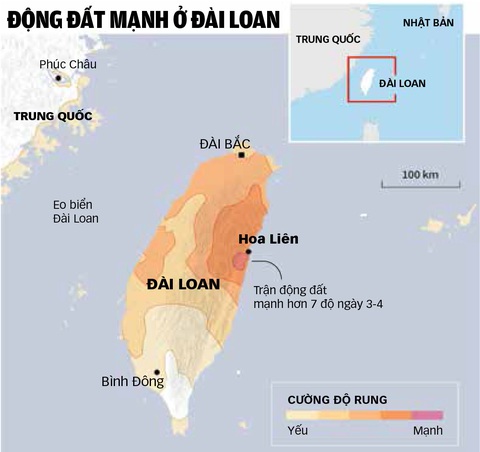 Động đất ở Đài Loan: 3 yếu tố giảm thiệt hại- Ảnh 2. Nguồn: AFP, USGS - Dữ liệu: BÌNH AN - Đồ họa: TUẤN ANH