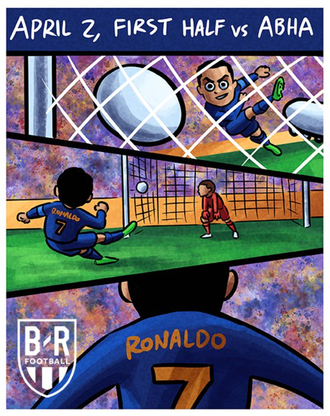Cristiano Ronaldo bối rối vì không biết… làm gì nữa- Ảnh 3. Cristiano đá phạt thành bàn trong hat-trick vào lưới Abha