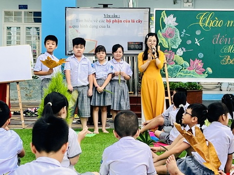 Giáo viên ở TP.HCM 'ngóng' thu nhập tăng thêm: Chờ Sở Nội vụ- Ảnh 2. Giáo viên Trường tiểu học Đinh Bộ Lĩnh (quận 7, TP.HCM) trong hoạt động dạy học mở - Ảnh: MỸ DUNG