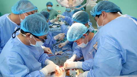 Bệnh nhân hiến tạng ở Quảng Ninh cứu sống em bé bị suy gan ở Huế- Ảnh 1. Các bác sĩ ở Huế thực hiện ghép tạng sau khi lấy từ người chết não ở Quảng Ninh - Ảnh: THƯỢNG HIỂN
