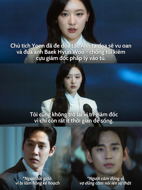Rating 'Queen of Tears' bùng nổ, trở thành bộ phim có rating cao thứ hai trong lịch sử đài tvN- Ảnh 3. Hae In bất ngờ quyết định tới Queens và nhận lời đề nghị trở lại của Eun Seong. Eun Seong không thể ngờ trong buổi họp báo, Hae In lại bẻ lái tuyên bố mình bị ép đến đây, rằng Eun Seong đã đe dọa sẽ đưa chồng cô vào tù.