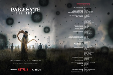 Đoạn credit các nhân sự Việt Nam làm kỹ xảo cho loạt phim Ký sinh thú đang gây sốt trên Netflix - Ảnh: Netflix Đoạn credit hơn 50 nhân sự Việt Nam làm kỹ xảo cho loạt phim Ký sinh thú đang gây sốt trên Netflix - Ảnh: Bad Clay