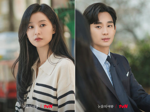 Rating 'Queen of Tears' bùng nổ, trở thành bộ phim có rating cao thứ hai trong lịch sử đài tvN- Ảnh 2. Kim Soo Hyun (phải) và Kim Ji Won tiếp tục bùng nổ
