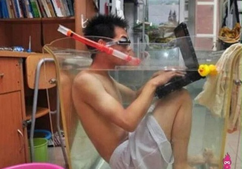 'Học lóm' muôn kiểu trốn nóng 40 độ C bá đạo- Ảnh 3. Máy tính còn dùng được không bạn ây?!