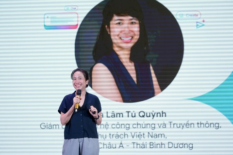 Giám đốc Quan hệ công chúng và Truyền thông, phụ trách Việt Nam, Google Châu Á - Thái Bình Dương Hà Lâm Tú Quỳnh giới thiệu Chương trình học bổng Phát triển Nhân tài số - Ảnh: HỮU HẠNH Giám đốc Quan hệ công chúng và Truyền thông, phụ trách Việt Nam, Google châu Á - Thái Bình Dương Hà Lâm Tú Quỳnh giới thiệu chương trình học bổng Phát triển nhân tài số - Ảnh: HỮU HẠNH