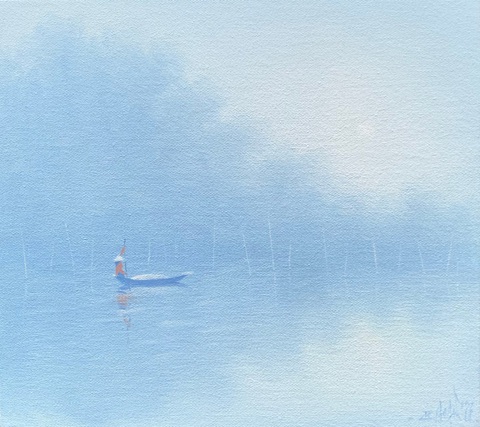 Tranh Việt Nam gây ấn tượng tại Affordable Art Fair ở London- Ảnh 2. Tranh Bình minh của họa sĩ Bùi Văn Hoàn tại Affordable Art Fair