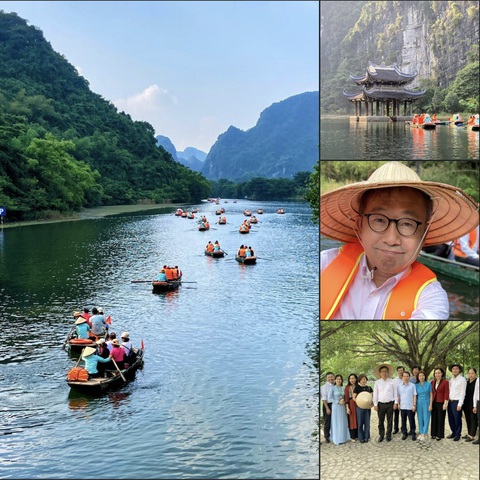 Những tình cảm dành cho Việt Nam của nguyên Đại sứ Nhật Bản Yamada Takio- Ảnh 1. Đại sứ Yamada Takio đội nón lá, tham quan quần thể danh thắng Tràng An ở Ninh Bình trong thời gian ở Việt Nam - Ảnh: Đại sứ quán Nhật Bản