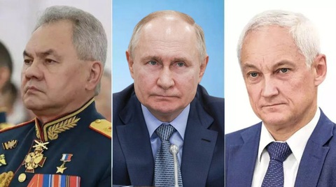 Tin tức thế giới 13-5: Ông Putin thay bộ trưởng quốc phòng, người mới không thuộc quân đội- Ảnh 1. (Từ trái sang) Ông Sergei Shoigu, Tổng thống Nga Vladimir Putin và ông Andrei Belousov - Ảnh: TIMES NOW