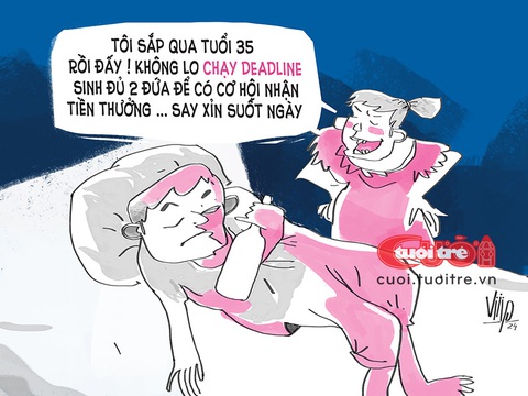 Gấp! Gấp! Gấp! Đẻ con có thưởng chồng ơi!- Ảnh 1. Gấp! Gấp! Gấp! Đẻ con có thưởng chồng ơi! - Biếm họa của Viiip