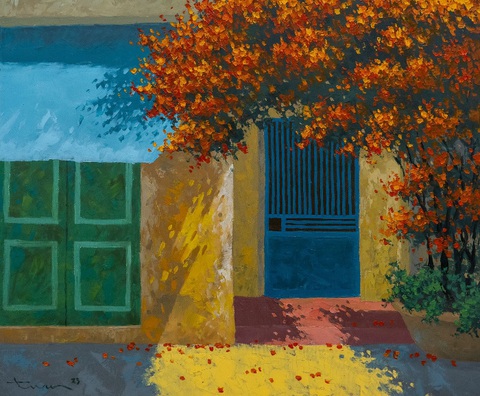 Tranh Việt Nam gây ấn tượng tại Affordable Art Fair ở London- Ảnh 3. Tranh Hoa mai của họa sĩ Hoàng Tuấn tại Affordable Art Fair