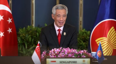 Thủ tướng Lý Hiển Long bước vào hàng ngũ huyền thoại của Singapore- Ảnh 8. Thủ tướng Lý Hiển Long tại Hội nghị cấp cao Mỹ - ASEAN lần thứ 9 được tổ chức trực tuyến vào ngày 26-10-2021 - Ảnh: BỘ THÔNG TIN VÀ TRUYỀN THÔNG SINGAPORE