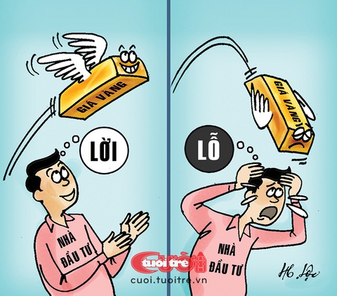 'Haha' 'huhu' với giá vàng- Ảnh 1. Nhà đầu tư đau tim với giá vàng - Tranh: Hữu Lộc