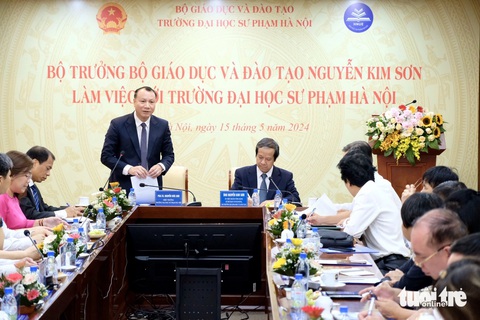 'Trường đại học Sư phạm Hà Nội là trường quan trọng nhất trong các trường quan trọng'- Ảnh 5. PGS.TS Nguyễn Đức Sơn - hiệu trưởng Trường đại học Sư phạm Hà Nội - phát biểu tại buổi làm việc - Ảnh: NGUYÊN BẢO