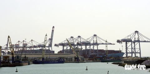 Cái Mép - Thị Vải cần gì để thành cảng trung chuyển quốc tế?- Ảnh 2. Hai tàu container cỡ lớn cùng cập Cái Mép - Thị Vải - Ảnh: ĐÔNG HÀ