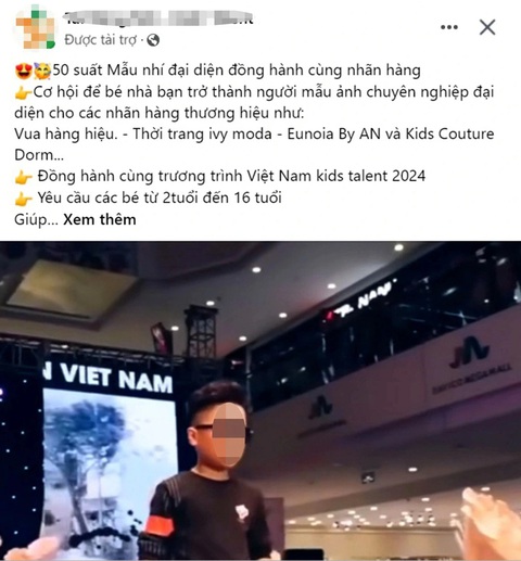 Ham khoe con trên mạng, coi chừng sập bẫy lừa đảo- Ảnh 1. Một quảng cáo về một cuộc thi dành cho trẻ em đăng trên mạng xã hội - Ảnh: K.HƯNG