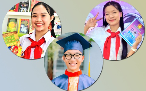 83 năm ngày thành lập Đội: Ghi dấu ấn tuổi Đội rực rỡ- Ảnh 1. Huỳnh Anh Thư (bên trái), Đặng Trần Huyền Thư (bên phải) và Đinh Thành Tài (bên dưới)