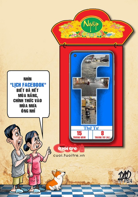 Lịch chuyển mùa trên... Facebook- Ảnh 1. Nhìn lịch Facebook là biết đã vào mùa mưa ông nhỉ!? - Tranh: DAD