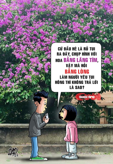 'Quà tôi mang đến trao chỉ mỗi hoa bằng lăng'- Ảnh 1. Bằng lòng khác bằng lăng nha anh! - Tranh: DAD