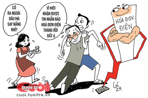 Người đàn ông đang ở trong nhà cũng bị say nắng- Ảnh 1. Người đàn ông đang ở trong nhà cũng bị say nắng - Tranh: Lá