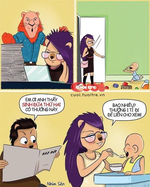 Đẻ có thưởng... nhưng mà ít quá!- Ảnh 1. Đẻ có thưởng... nhưng mà ít quá! - Tranh: Nhím Sên