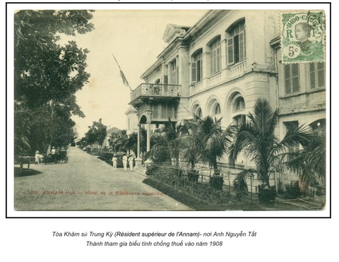 Bưu ảnh Toà khâm sứ Trung Kỳ - nơi Nguyễn Tất Thành đã tham gia biểu tình kháng thuế năm 1908 Bưu ảnh Toà khâm sứ Trung Kỳ - nơi Nguyễn Tất Thành đã tham gia biểu tình kháng thuế năm 1908