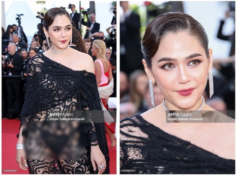 Thảm đỏ Cannes 2024 như nồi lẩu thập cẩm với những trò lố gây sốc- Ảnh 12. Nhan sắc Chompoo Araya vẫn đẹp không chỗ chê nhưng bộ trang phục táo bạo khiến khán giả phải ngượng ngùng đỏ mặt.