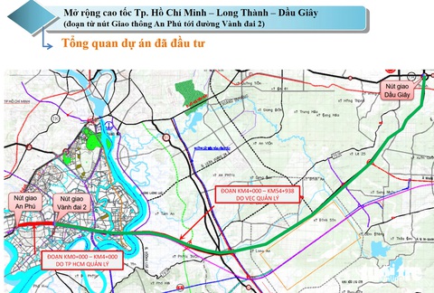 Cấp bách mở rộng, tháo 'nút cổ chai' cao tốc TP.HCM - Long Thành- Ảnh 14. Vị trí cao tốc TP.HCM - Long Thành - Dầu Giây, đoạn từ nút giao An Phú đến nút giao Dầu Giây (đường lớn màu xanh lá) - Ảnh: Sở Giao thông vận tải TP.HCM