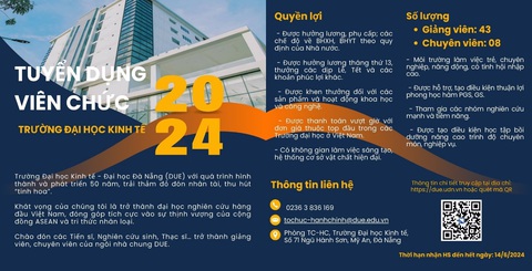 Trường Đại học Kinh tế, Đại học Đà Nẵng tuyển dụng viên chức năm 2024- Ảnh 1. Trường Đại học Kinh tế, Đại học Đà Nẵng tuyển dụng viên chức năm 2024- Ảnh 1.
