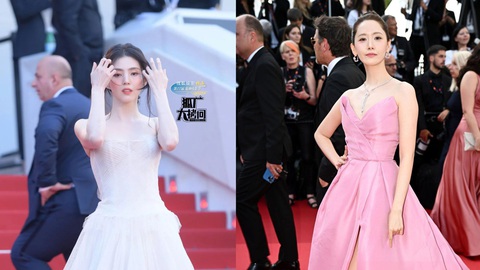 Han So Hee dự Cannes sau lùm xùm tình ái, Yoona mặc đồ bị chê sến- Ảnh 1. Dư luận châu Á đổ sự chú ý vào hai mỹ nhân Hàn Quốc Han So Hee (trái) và Yoona trên thảm đỏ Cannes - Ảnh: Weibo/GETTY IMAGES