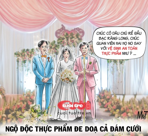 Đám cưới an toàn vệ sinh thực phẩm- Ảnh 1. Đám cưới an toàn vệ sinh thực phẩm - Tranh: Đỗ Minh Tuấn