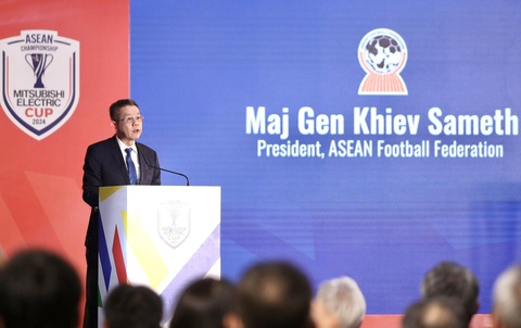 Việt Nam cùng bảng Indonesia, Philippines ở ASEAN Cup 2024- Ảnh 8. Chủ tịch Liên đoàn bóng đá Đông Nam Á Khiev Sameth phát biểu tại lễ bốc thăm - Ảnh: HOÀNG TÙNG
