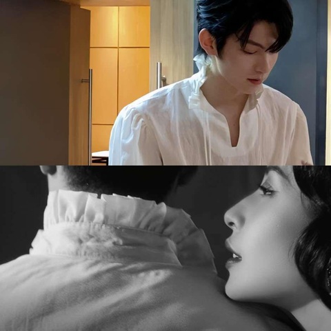 Chi Pu khiến dân tình chao đảo với danh tính nam chính trong MV mới- Ảnh 3. Phàn Trị Hân mặc chiếc áo giống hệt nam chính trong Finding you cũng khiến nhiều người đồn đoán.