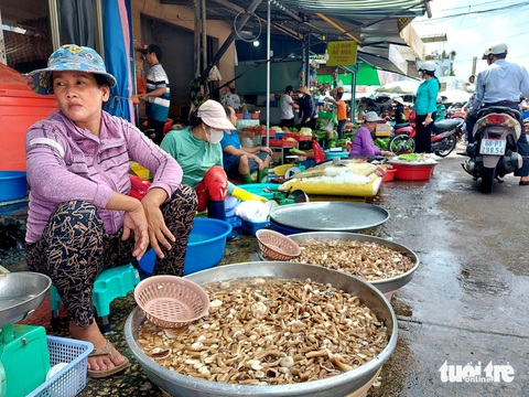 Dân Phú Quốc săn nấm tràm bán kiếm tiền triệu- Ảnh 1. Dọc theo chợ Dương Đông (TP Phú Quốc), người dân bán nấm tràm rất nhiều - Ảnh: CHÍ CÔNG